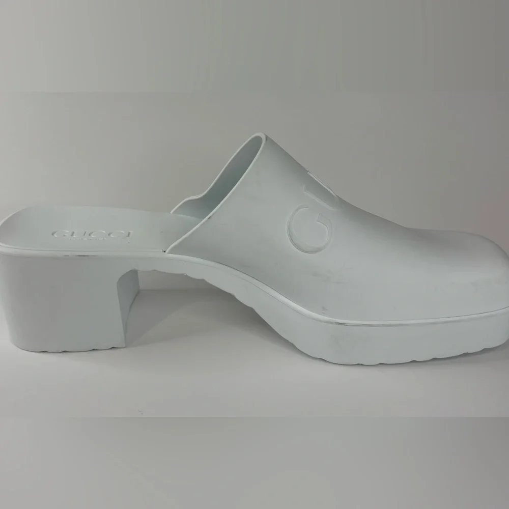 Gucci Women's White Platform Rubber Mules - Picture 8 of 10